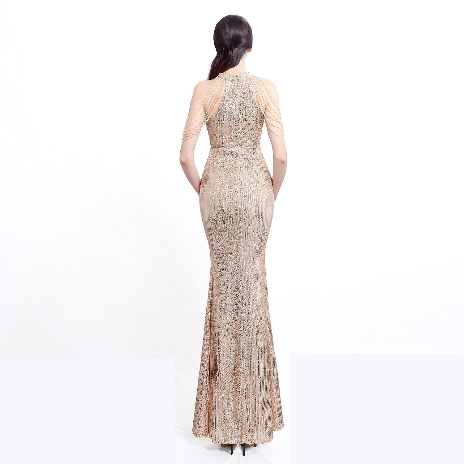 Harper formal sequin halterneck dress - Lady Occasions