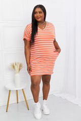 Zenana Full Size Striped V-Neck Pocket Dress