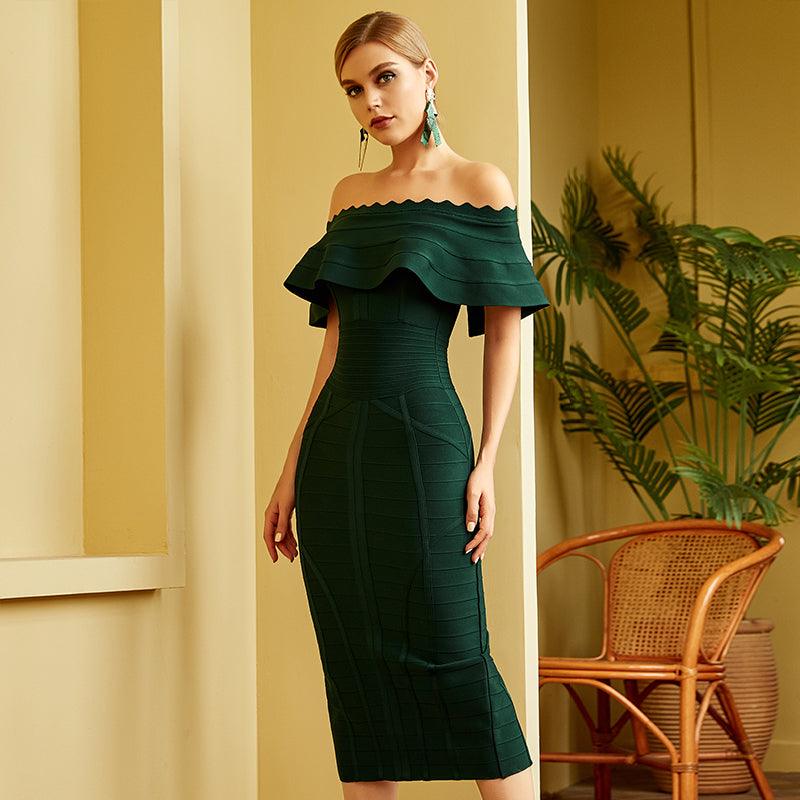 Emerald Green Off Shoulder Bandage Dress