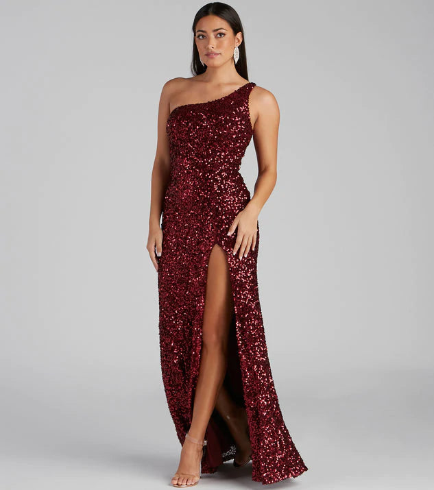 Lyla Formal One Shoulder Sequin Dress - Lady Occasions