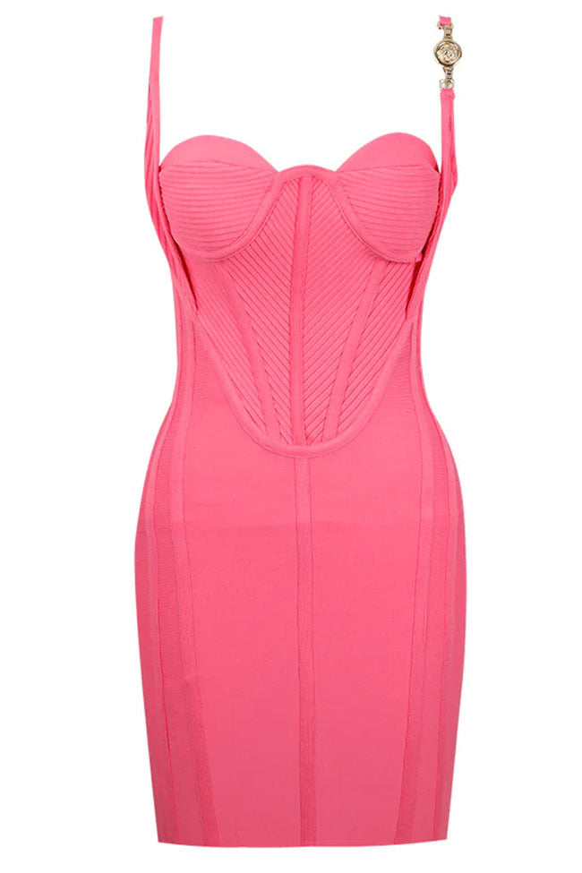 Classy Layered Sweetheart Metal Trim Bodycon Bandage Party Mini Dress - Pink