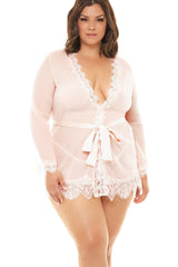 Plus Size Eyelash Lace Robe Set