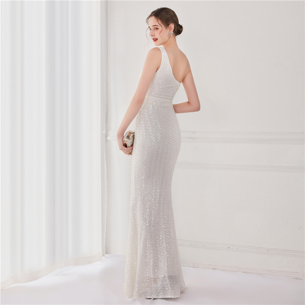 Victoria Formal One-Shoulder Sequined Fishtail Dress - Lady Occasions