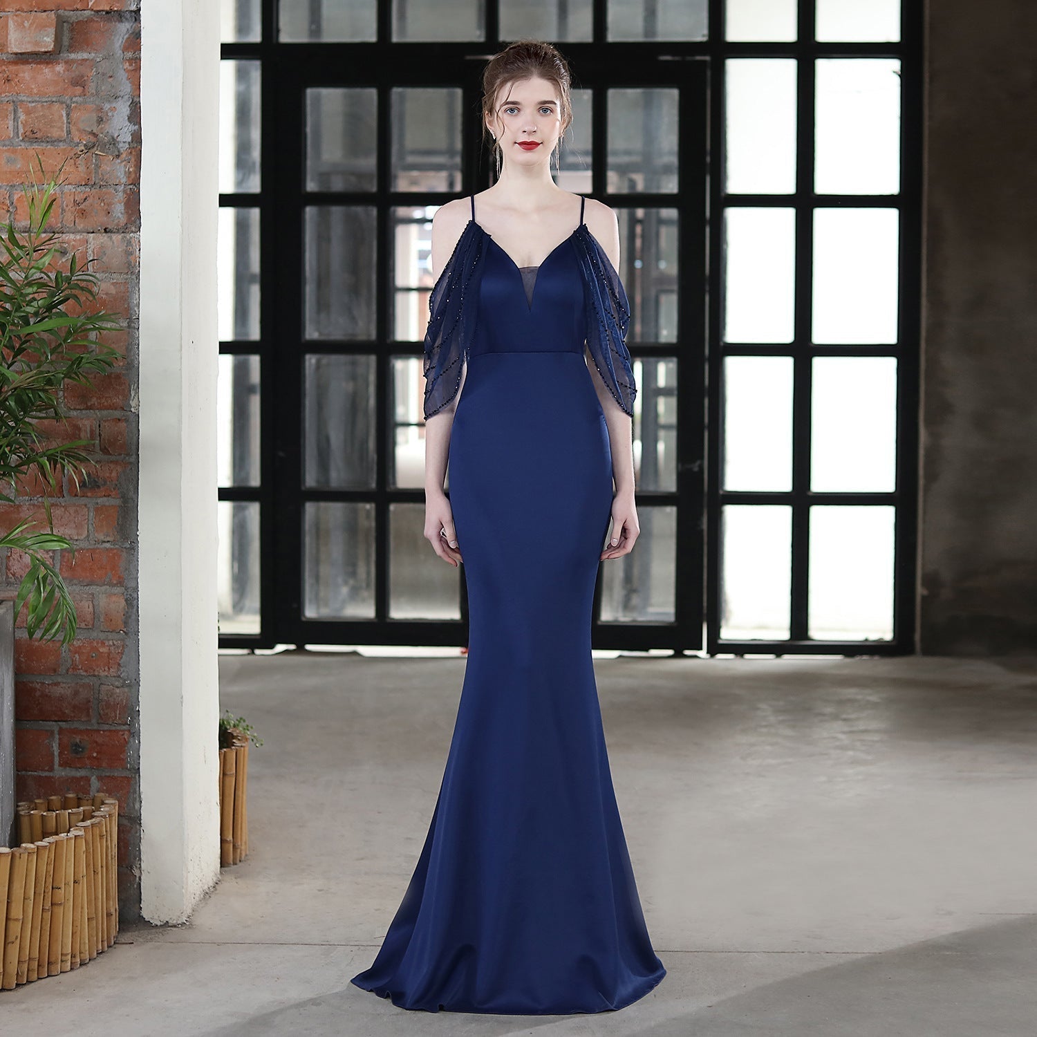 Evelyn V-Neck Off The Shoulder Mermaid Prom Dress - Lady Occasions