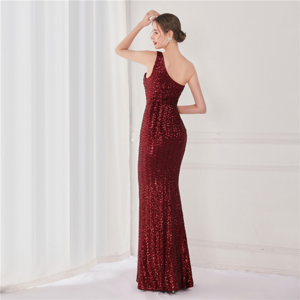 Victoria Formal One-Shoulder Sequined Fishtail Dress - Lady Occasions