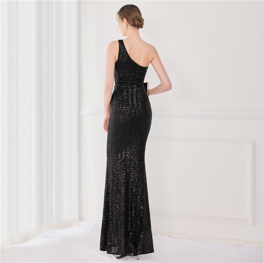 Victoria Formal One-Shoulder Sequined Fishtail Dress - Lady Occasions