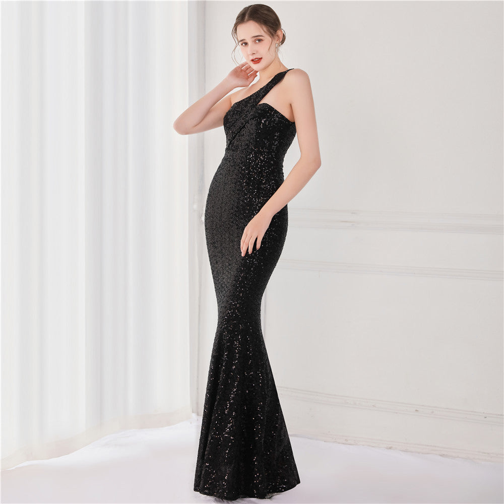 Victoria Formal One-Shoulder Sequined Fishtail Dress - Lady Occasions