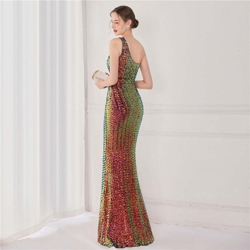 Victoria Formal One-Shoulder Sequined Fishtail Dress - Lady Occasions