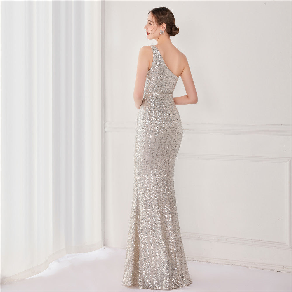 Victoria Formal One-Shoulder Sequined Fishtail Dress - Lady Occasions