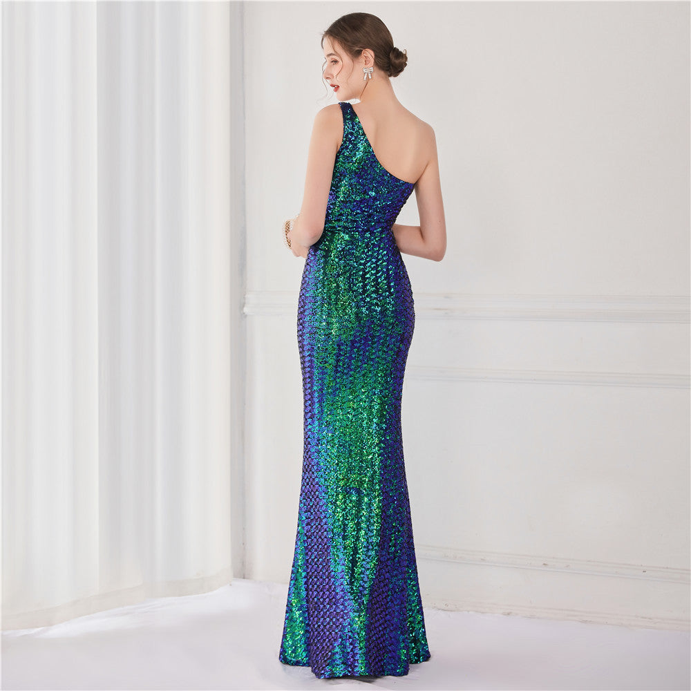 Victoria Formal One-Shoulder Sequined Fishtail Dress - Lady Occasions