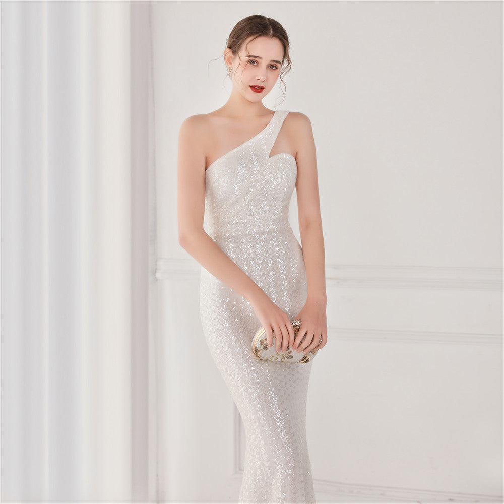 Victoria Formal One-Shoulder Sequined Fishtail Dress - Lady Occasions