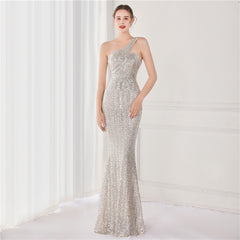 Victoria Formal One-Shoulder Sequined Fishtail Dress - Lady Occasions