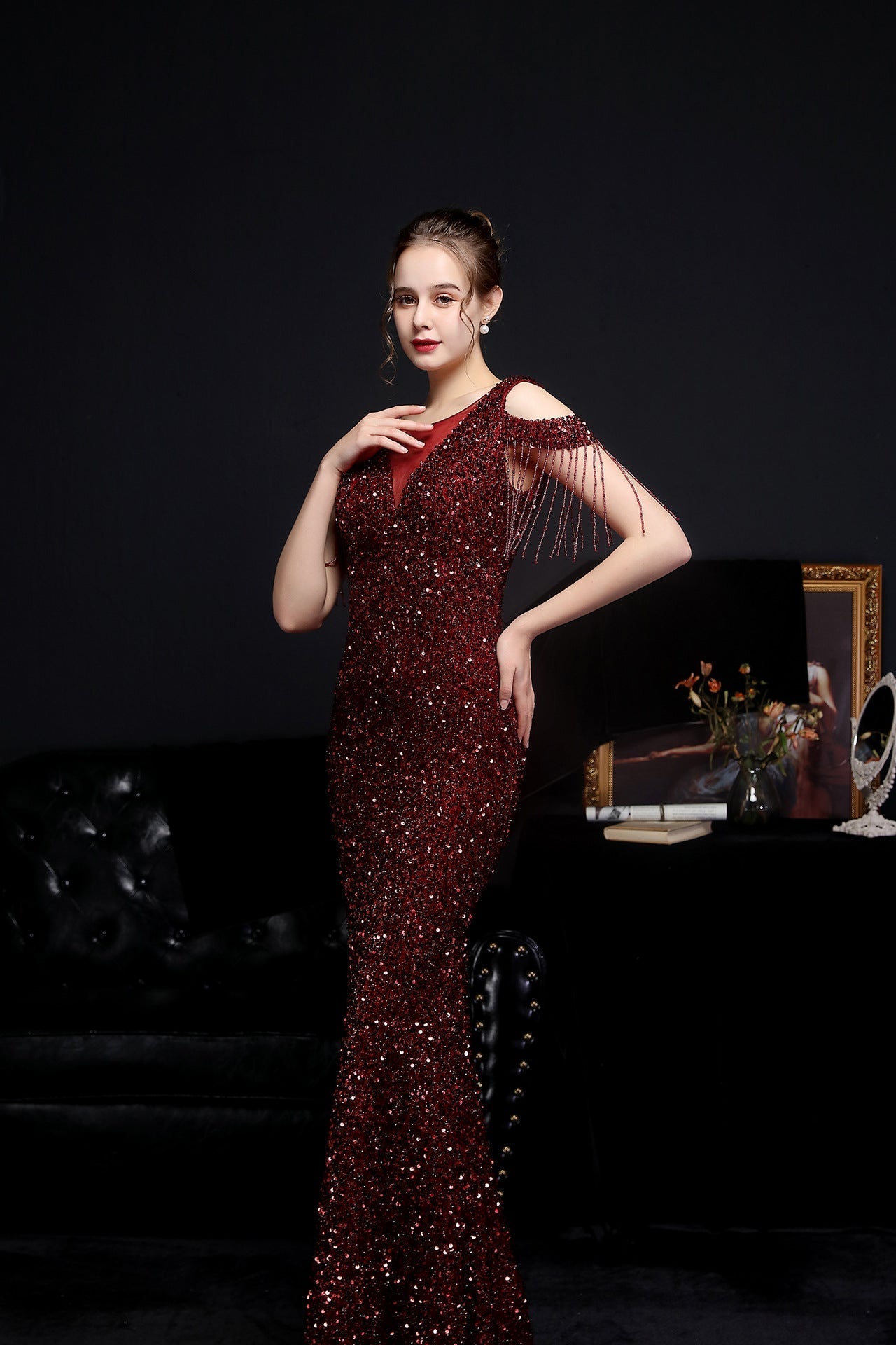 Emery sequined fringed fishtail dress - Lady Occasions