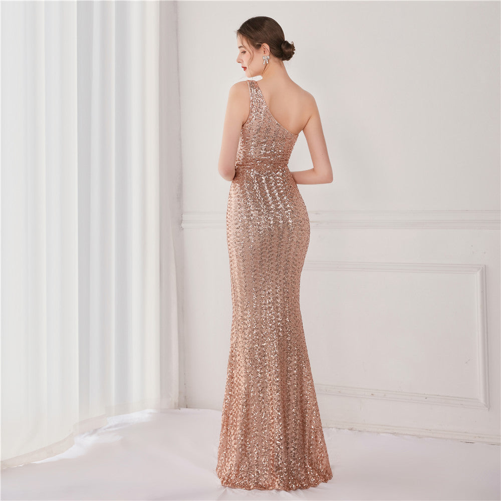 Victoria Formal One-Shoulder Sequined Fishtail Dress - Lady Occasions