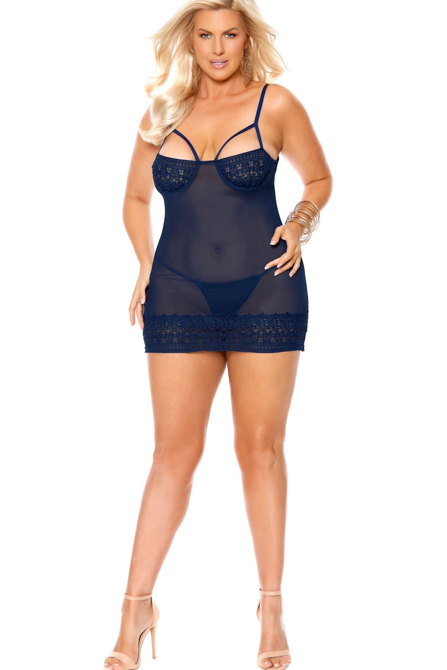 Plus Size Crochet Lace Babydoll With Underwire Demi Cups – Lady Occasions
