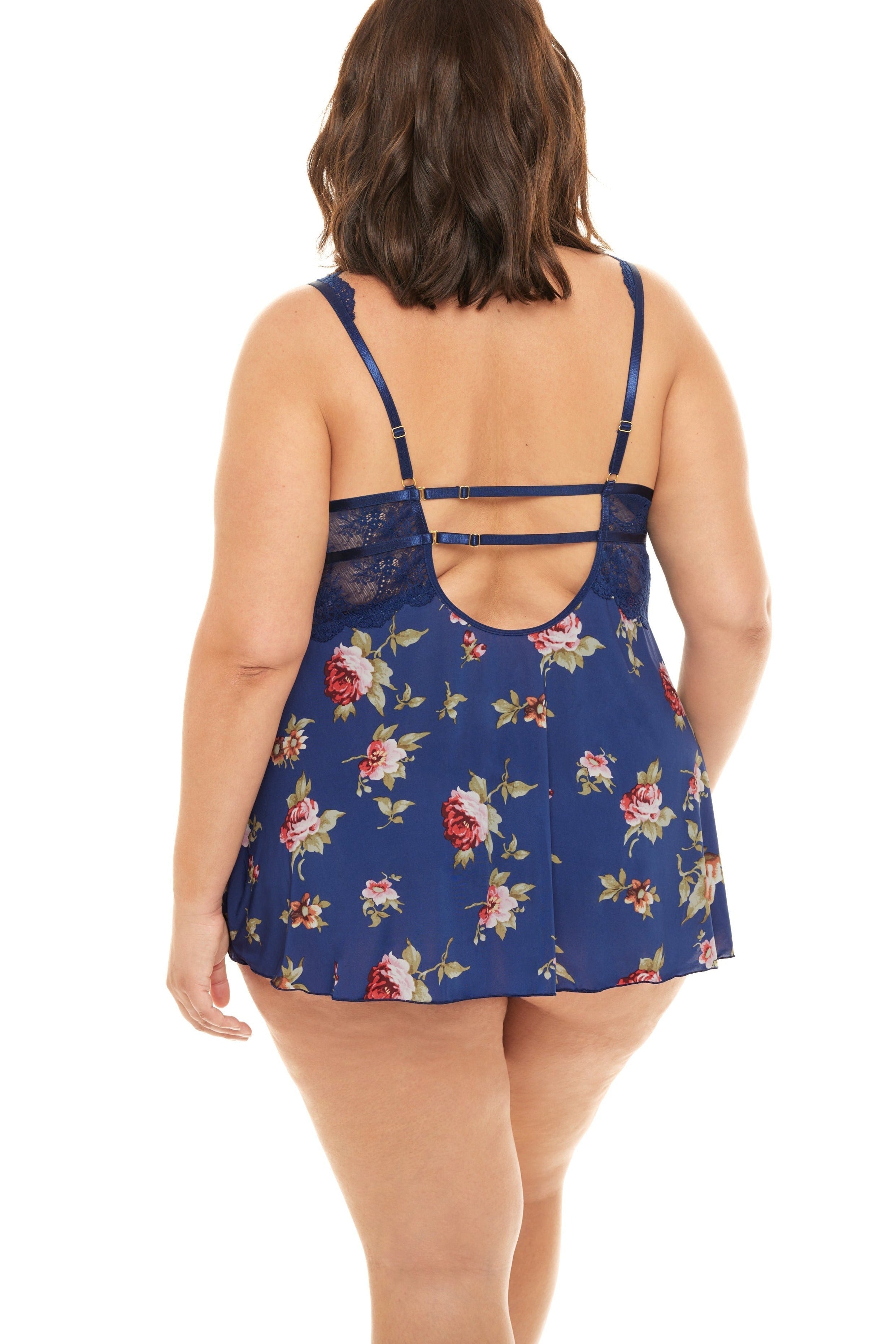 Plus Size Empire Waste Floral Print Babydoll With Deep V-Neckline