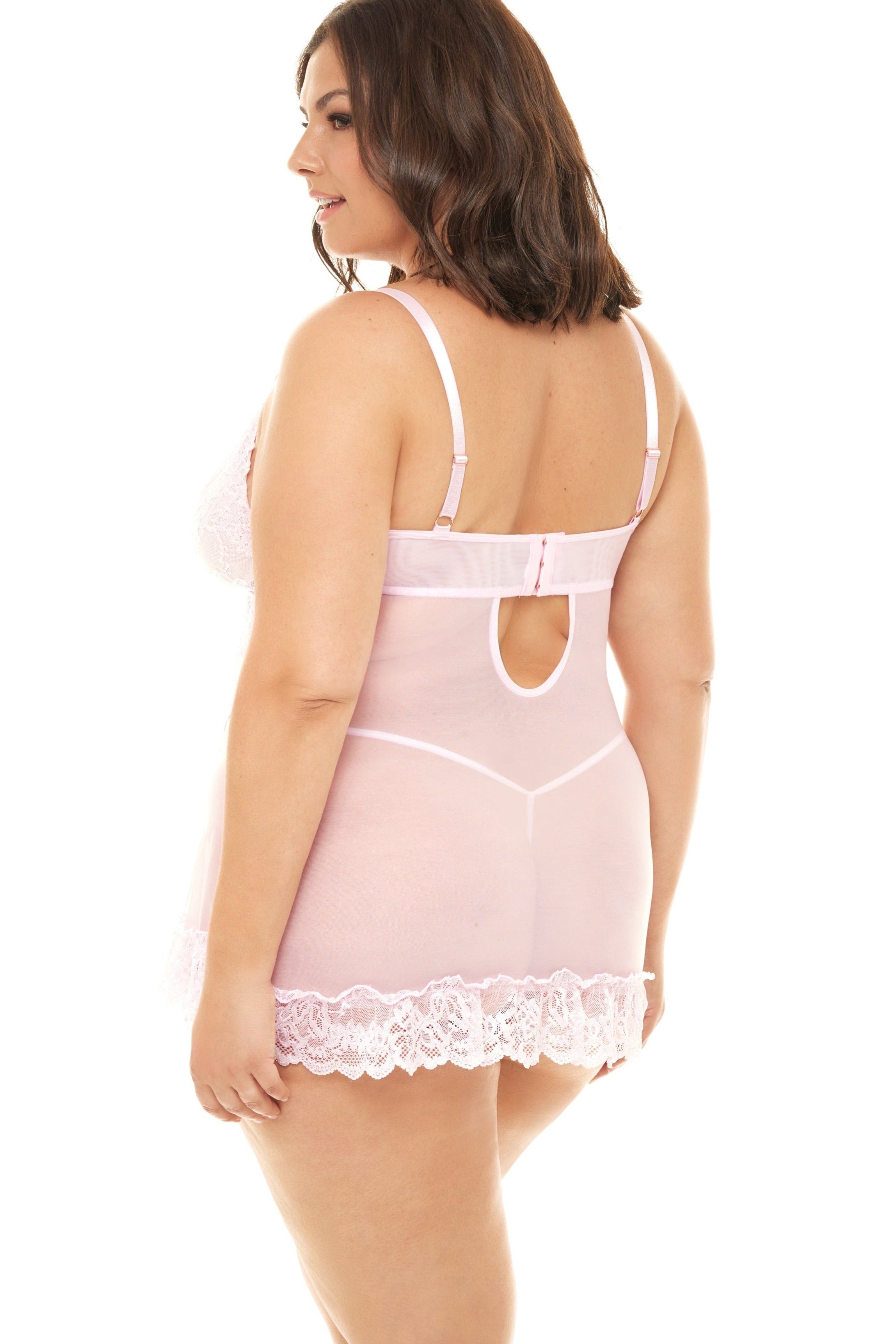 Plus Size Lace And Bows Babydoll Set