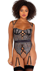 Sparkle Gartered Crotchless Teddy with Chain Detail and Underwire Support