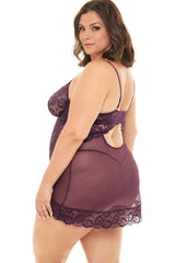 Plus Size Unlined Lace Cup Chemise Set