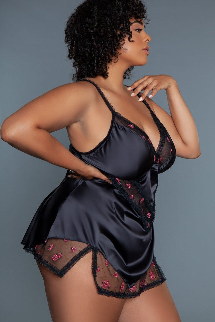 V-neck Babydoll With Rose Embroidery Design | Plus Size