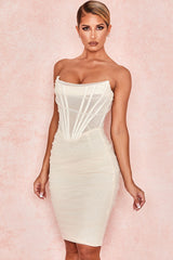 Chic Ruched Strapless Mini Corset Cocktail Party Dress - White