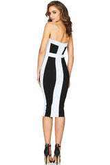 Classic Contrast Spaghetti Strap Bandage Cocktail Party Midi Dress - Black