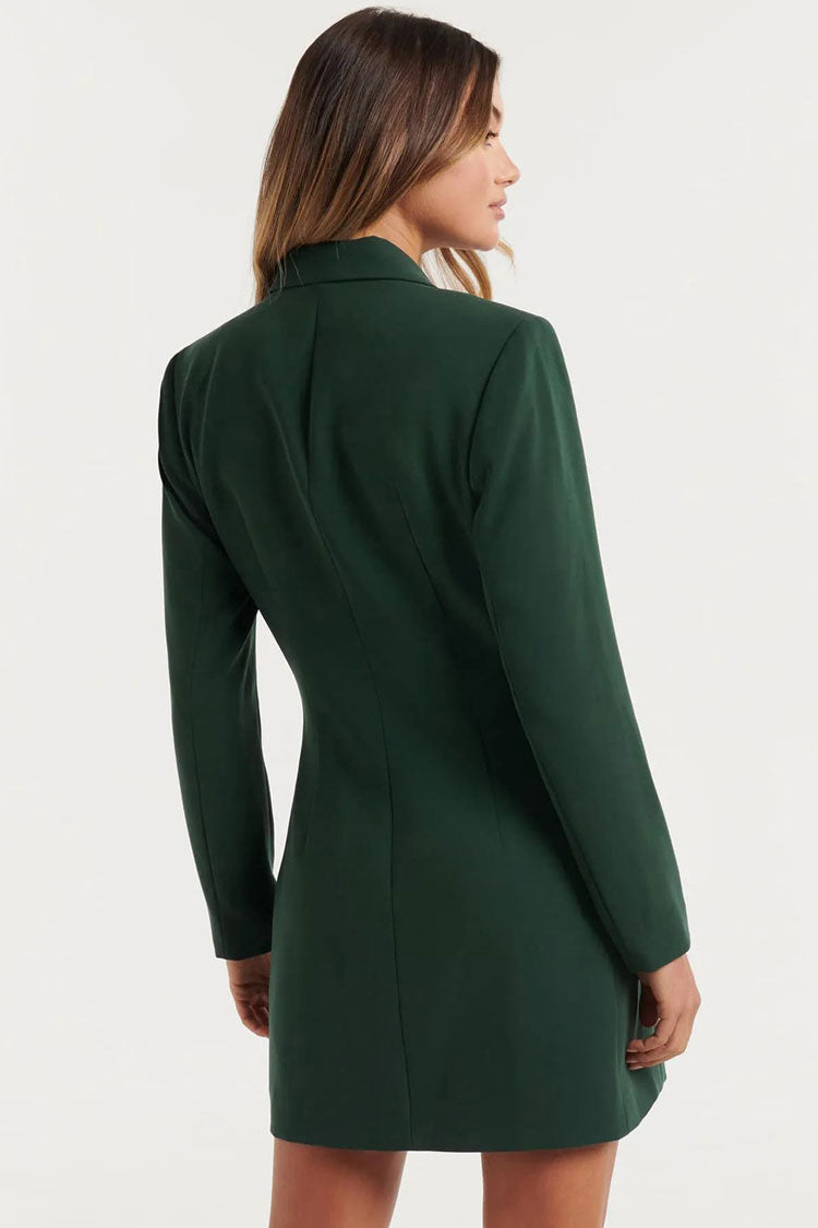 Classic Lapel Collar Double Breasted Blazer Mini Dress - Emerald Green