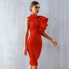 Single Ruffled Shoulder Bodycon Bandage Dress