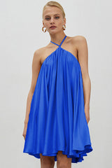 Flowy Sleeveless Criss Cross Open Back Summer A Line Mini Dress - Blue