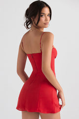 Glamorous Solid Sweetheart Summer Chiffon Mini Sundress - Red