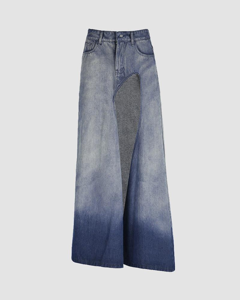 Dustband Slit Maxi Denim Skirt