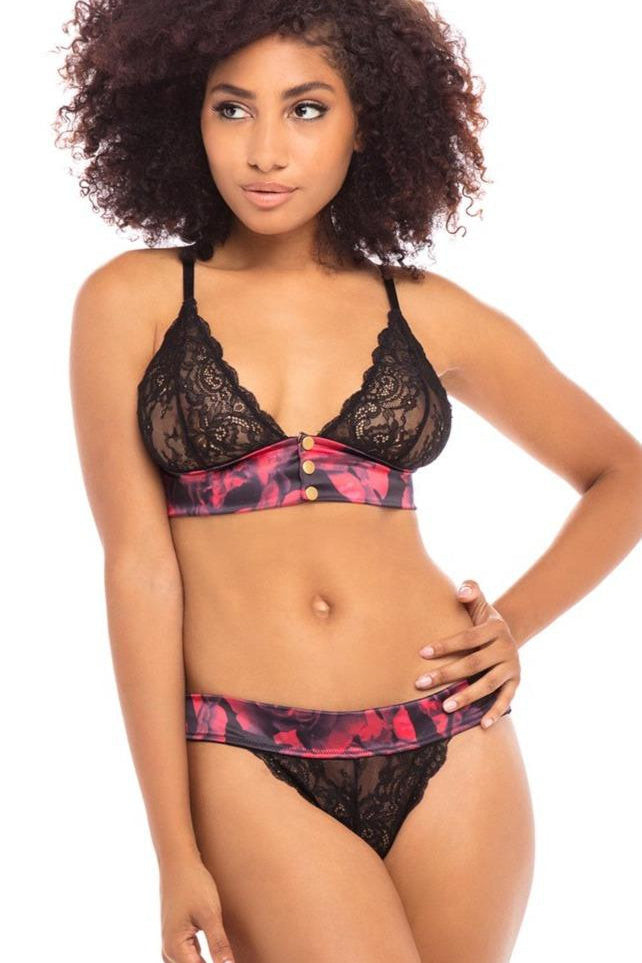 Lace Bra Set with Floral Trim