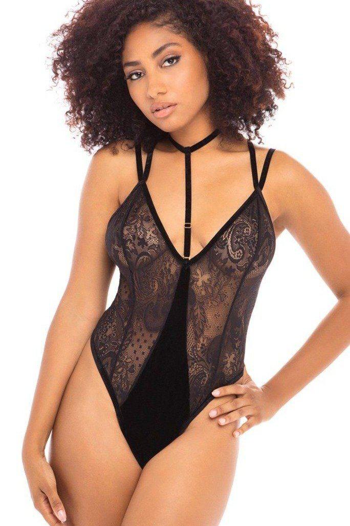 Lace Teddy with Velvet Inset