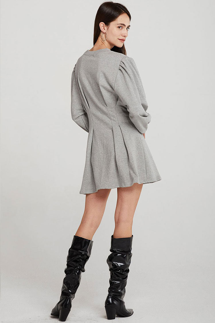 Long Sleeve Fit & Flare Round Neck Mini Sweatshirt Dress - Gray