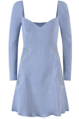 Pretty Sweetheart Long Sleeve Lace Trim Cashmere Sweater Mini Dress - Blue