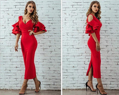 Hanging Ruffled Sleeves Bodycon Bandage Dress