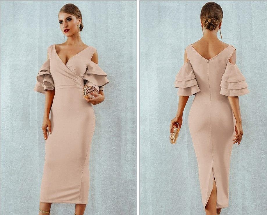 Hanging Ruffled Sleeves Bodycon Bandage Dress