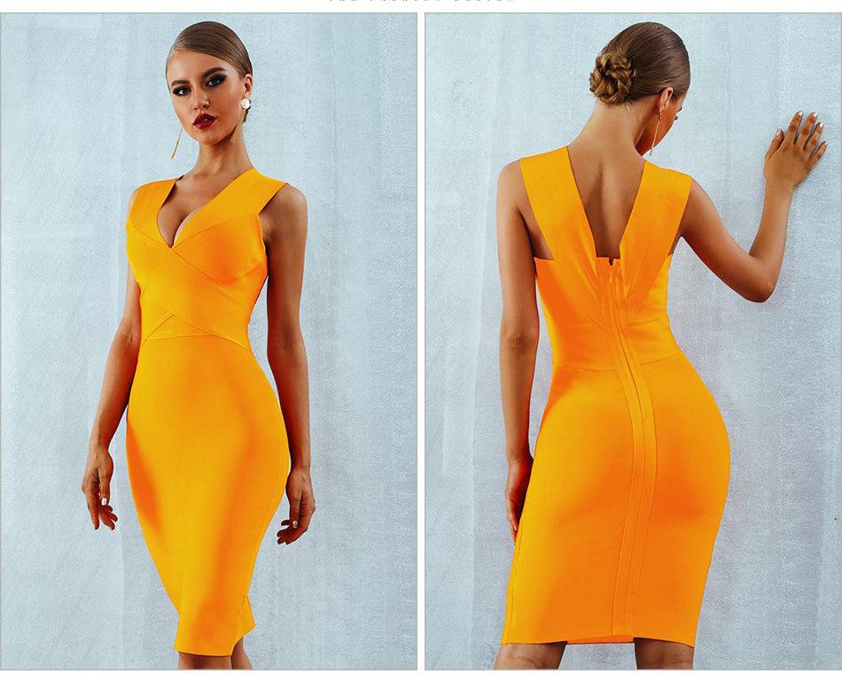 Midstrap V-Neck Bodycon Bandage Dress