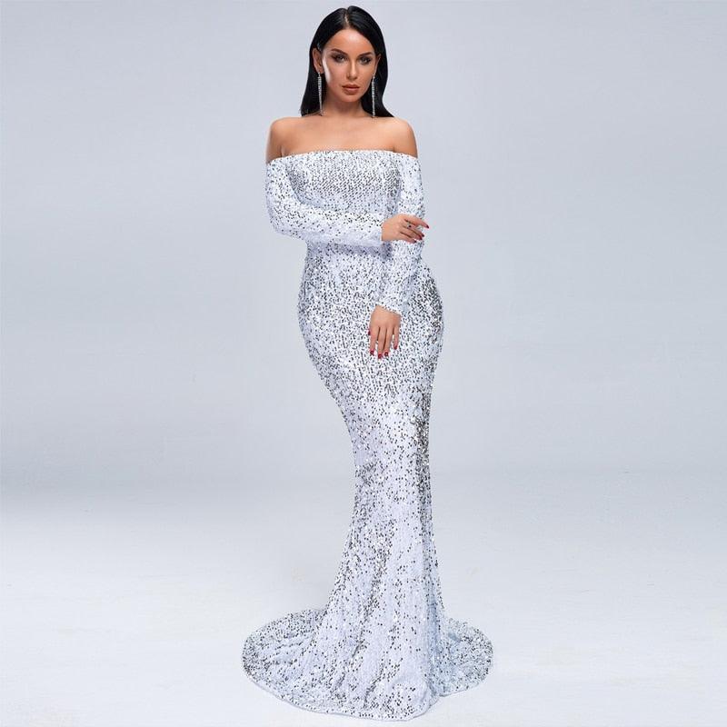 Shoulder Split Mermaid Sequins Dress