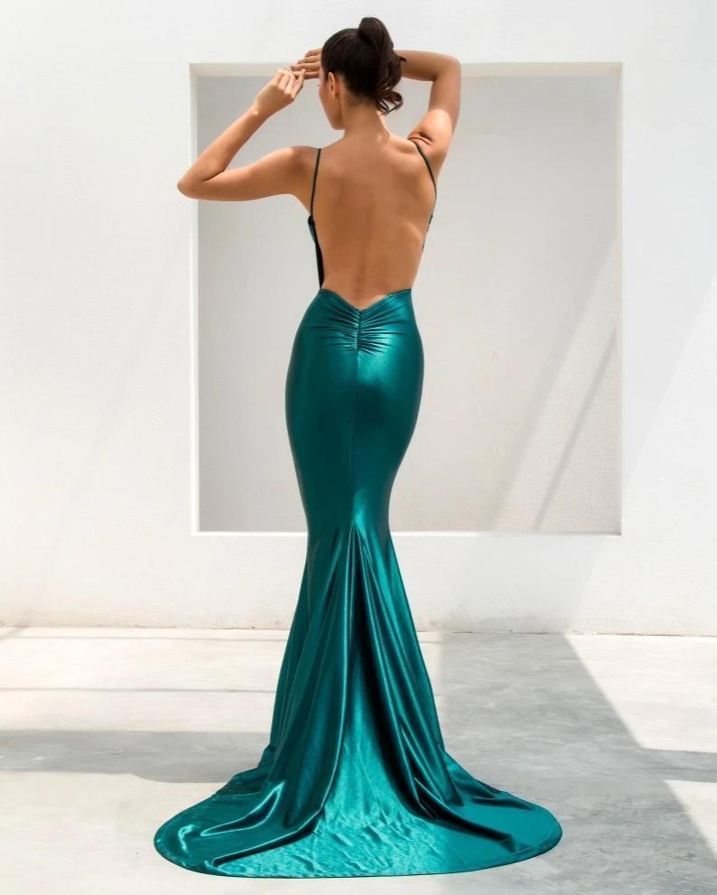 Aquamarine Mermaid Shimmer V-Neck Dress