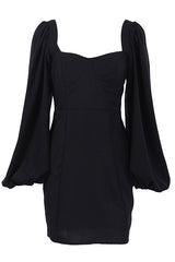 Romantic Sweetheart Neck Bishop Sleeve Bodycon Party Mini Dress - Black