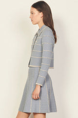 Scalloped Striped Cardigan Knit Skirt Two Piece Mini Dress - Blue