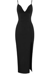 Deep V High Slit Sleeveless Bandage Cocktail Party Maxi Dress - Black