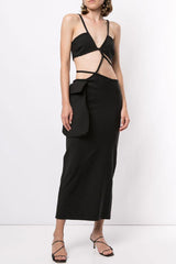 Deep V Spaghetti Strap Cutout Club Maxi Dress - Black