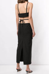 Deep V Spaghetti Strap Cutout Club Maxi Dress - Black