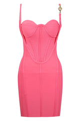 Pleated Trim Sweetheart Bustier Bodycon Bandage Mini Dress - Pink