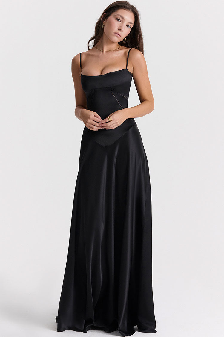 Custom Black Satin Sweetheart Corset Fishtail Maxi Dress – Club L