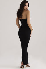 Sweetheart Strapless Bodycon Maxi Prom Formal Dress - Black