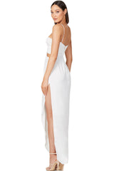 Silky Satin Cross Front Cutout Slit Cocktail Party Dress - White