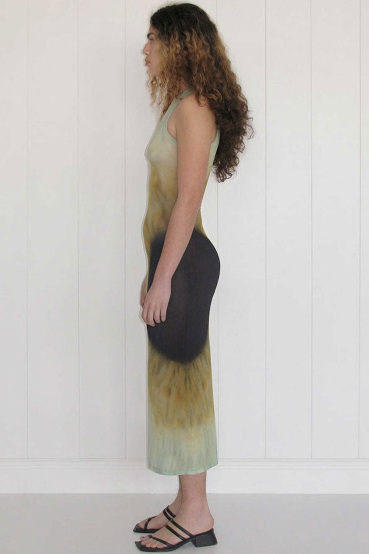 Sunflower Tie Dye Sheer Mesh Cover Up Maxi Sundress - Aquamarine